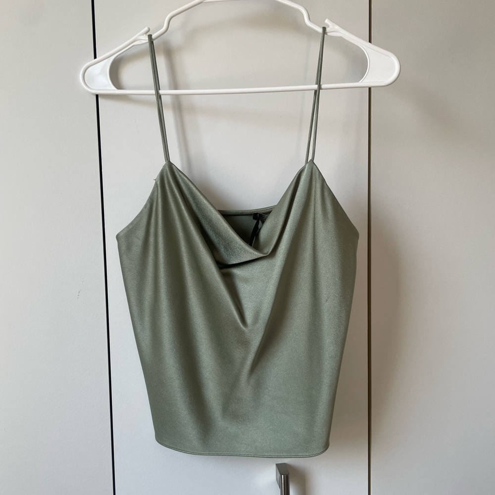 alice + olivia cowl neck satin tank top